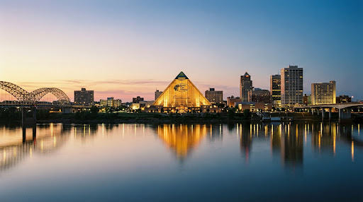Memphis Skyline at Dusk featuring the Glass Pyramid